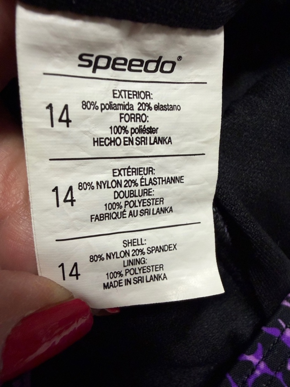 Speedo Black and Purple Patterned One-Piece Swimsuit - Picture 2 of 6